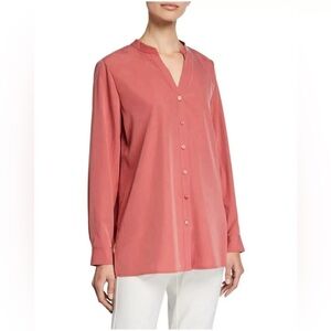 Eileen Fisher Sz M Sandwashed Tencel Stand Collar Top Shirt Blouse Pink Chutney